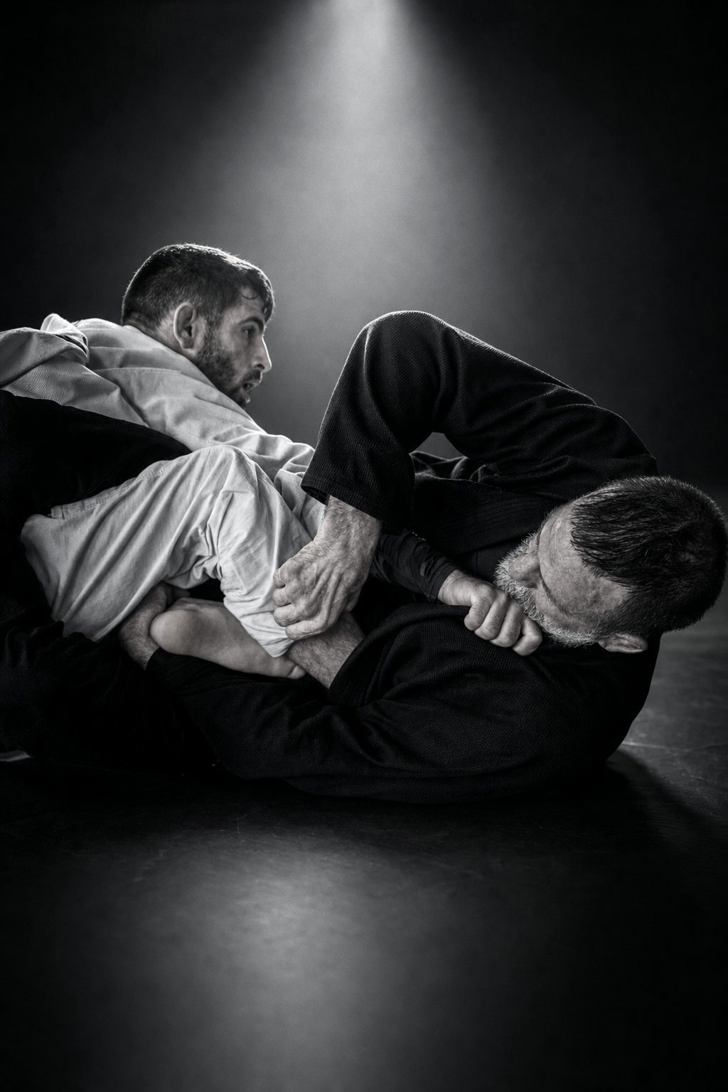 Experienced jiu-jitsu athletes training
